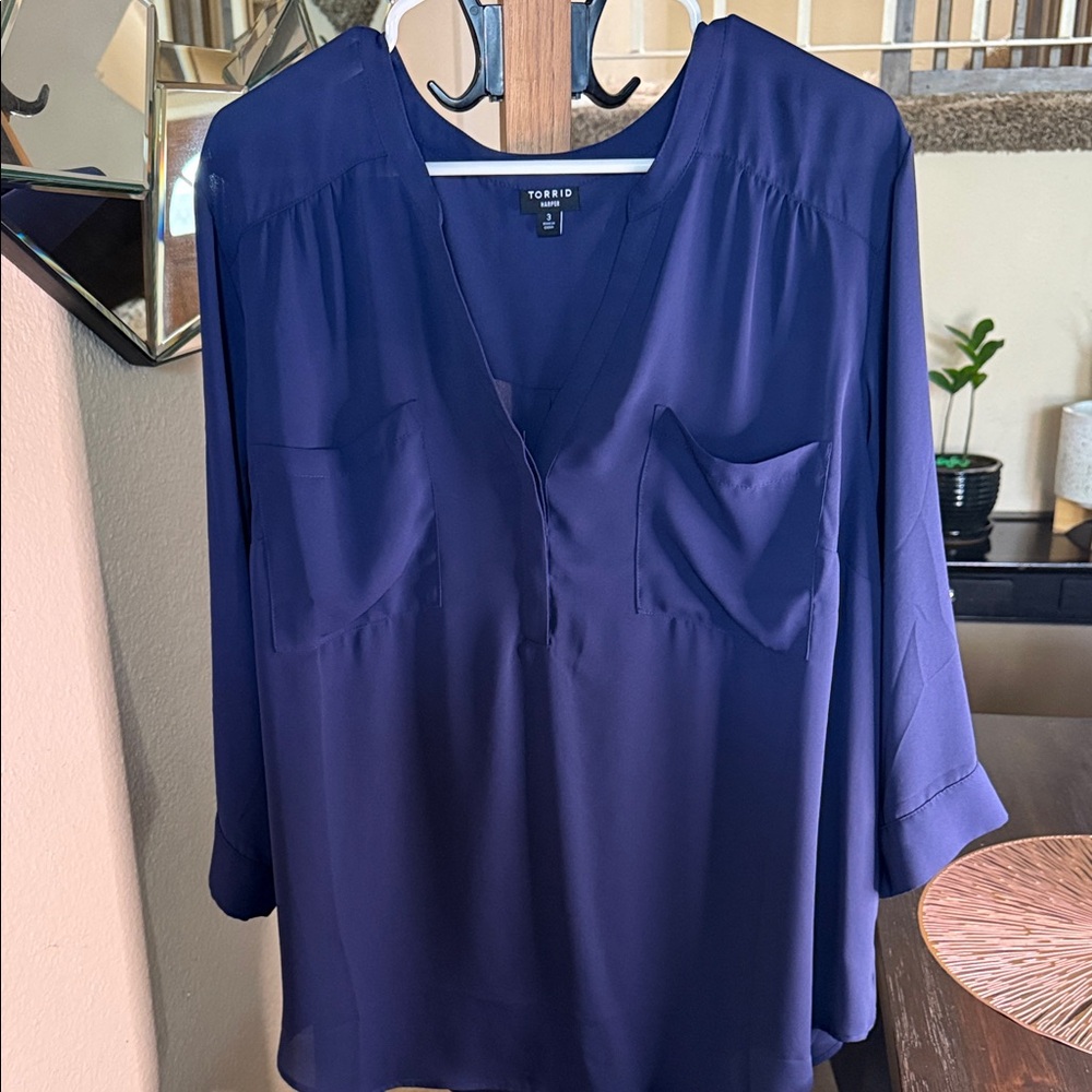 Torrid Navy V-Neck Blouse